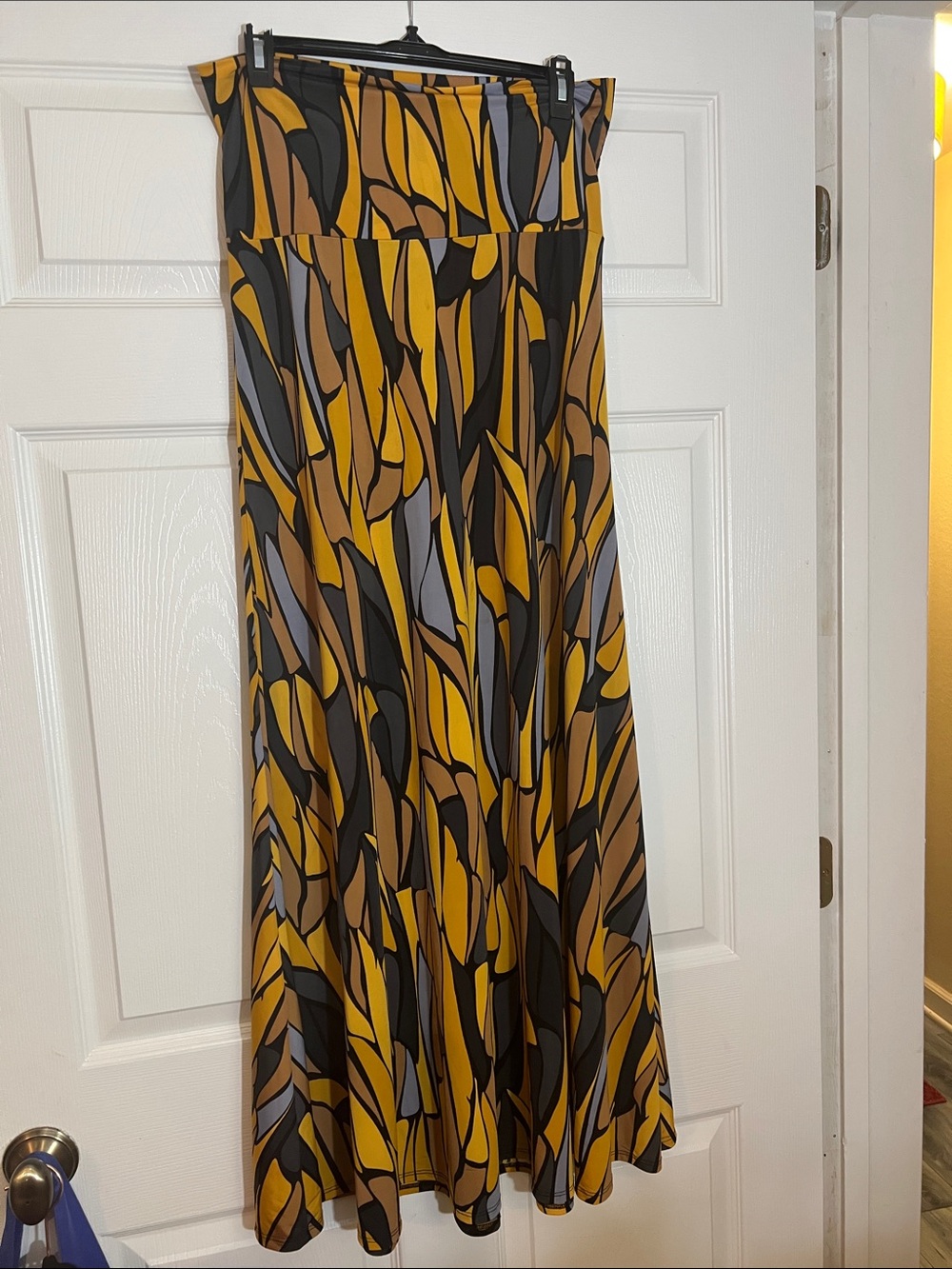 LuLaRoe Mustard Yellow Black and Brown Abstract Maxi Skirt